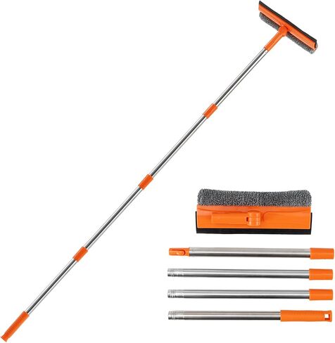 60.6" Professional Window Squeegee,2 in 1 Squeegee Window Cleaner with Long Stainless Steel Handle,Chenille Car Window Squeegee for Gas Station, Glass,Shower,Outdoor High Window Cleaning in Saudi Arabia