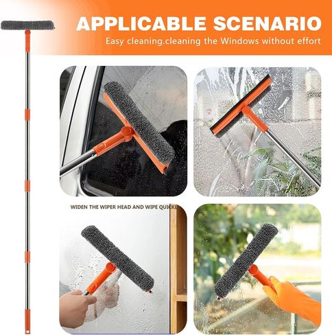 60.6" Professional Window Squeegee,2 in 1 Squeegee Window Cleaner with Long Stainless Steel Handle,Chenille Car Window Squeegee for Gas Station, Glass,Shower,Outdoor High Window Cleaning in Saudi Arabia