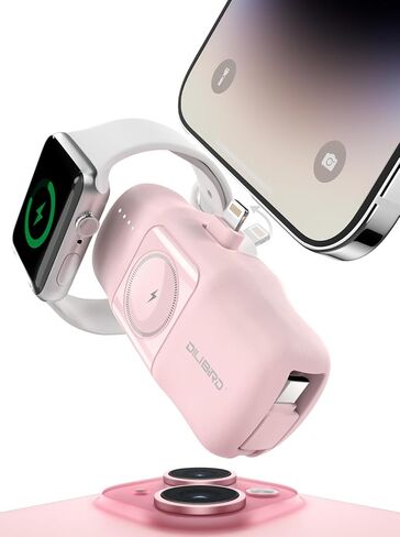 DILIBIRD Small Portable Charger 5000mAh, Mini Nano Power Bank Ultra-Compact Charging Battery Compatible with iWatch, and iPhone 15/15 Pro / 15 Plus / 15 Pro Max, Built-in USB-C Cable (Green) in Kuwait