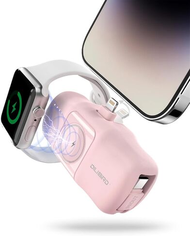 DILIBIRD Small Portable Charger 5000mAh, Mini Nano Power Bank Ultra-Compact Charging Battery Compatible with iWatch, and iPhone 15/15 Pro / 15 Plus / 15 Pro Max, Built-in USB-C Cable (Green) in Kuwait