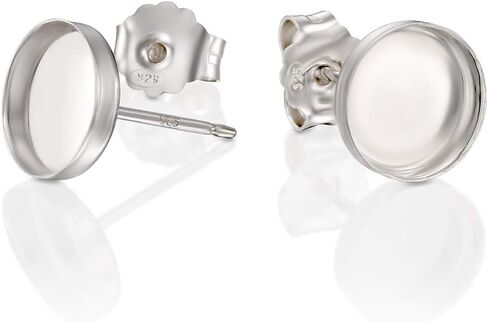 925 Sterling Silver Earring Settings - Earring Findings for Jewelry Making - Round Stud Bezel Cups (8mm) with Posts and Butterfly Backs - DIY Earrings Projects - Earring Making Supplies in Saudi Arabia