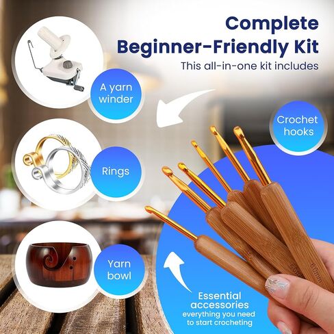 Stitchjoy Complete Yarn Winder Kit for Beginners - Includes Yarn Winder, Crochet Hooks, Rings, Yarn Bowl & Accessories | Large Capacity, Easy Setup, Portable & Sturdy in Saudi Arabia