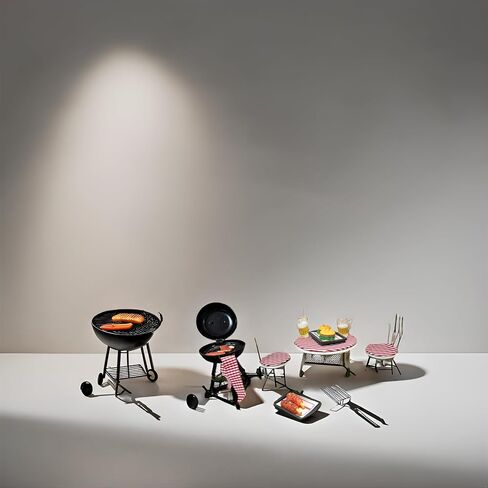 Dollhouse Furniture - Dollhouse Kitchen Miniature BBQ Grill Oven & Dollouse Accessories Table Chairs with Fake Food Scene Model for 1/12 Doll House, in Saudi Arabia