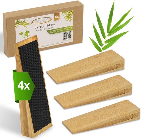 ECENCE 4X Bamboo Door Wedges with Rubber, Non-Slip Door Stopper for All Doors, Bamboo Wedge for Bedroom Door, Steel Door, Front Door, Glass Door in Saudi Arabia