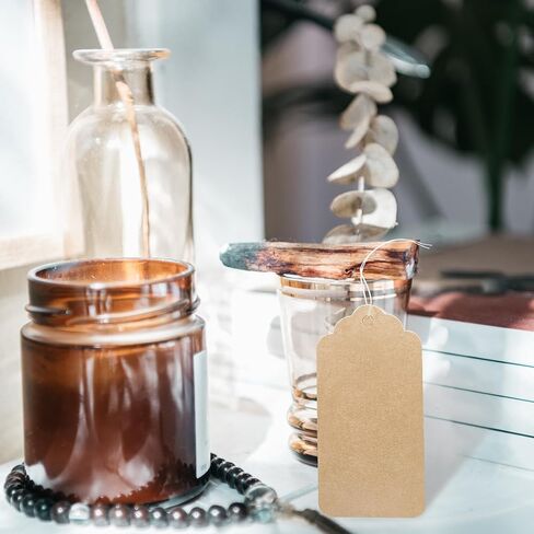 علامات فارغة من ورق كرافت من ZUFECY، 100 قطعة من العلامات القابلة للكتابة مع خيط، ملصق عرض من الدانتيل لبطاقات الأسعار والحرف اليدوية للعطلات 4 * 2 بوصة in Kuwait