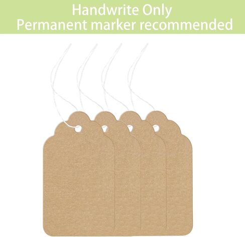 علامات فارغة من ورق كرافت من ZUFECY، 100 قطعة من العلامات القابلة للكتابة مع خيط، ملصق عرض من الدانتيل لبطاقات الأسعار والحرف اليدوية للعطلات 4 * 2 بوصة in Kuwait