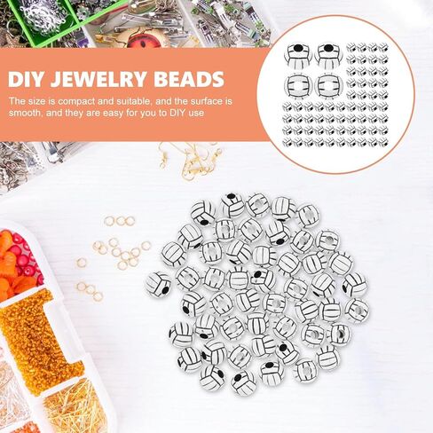 50Pcs Silicone Beads 15mm Acrylic Volleyball Bead, Acrylic Sports Beads Big Hole Volleyball Beads Round Loose Beads Spacer Beads for DIY Necklace Bracelet Pendant Making Heart Beads, Crafts and Sewing in Saudi Arabia