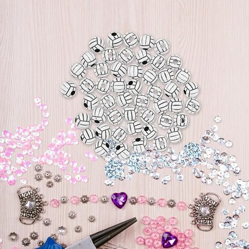 50Pcs Silicone Beads 15mm Acrylic Volleyball Bead, Acrylic Sports Beads Big Hole Volleyball Beads Round Loose Beads Spacer Beads for DIY Necklace Bracelet Pendant Making Heart Beads, Crafts and Sewing in Saudi Arabia