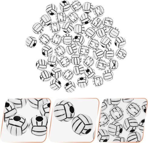 50Pcs Silicone Beads 15mm Acrylic Volleyball Bead, Acrylic Sports Beads Big Hole Volleyball Beads Round Loose Beads Spacer Beads for DIY Necklace Bracelet Pendant Making Heart Beads, Crafts and Sewing in Saudi Arabia