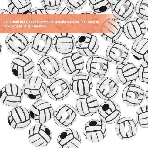 50Pcs Silicone Beads 15mm Acrylic Volleyball Bead, Acrylic Sports Beads Big Hole Volleyball Beads Round Loose Beads Spacer Beads for DIY Necklace Bracelet Pendant Making Heart Beads, Crafts and Sewing in Saudi Arabia