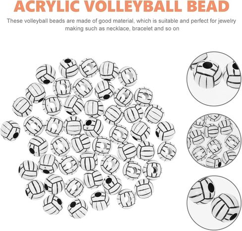 50Pcs Silicone Beads 15mm Acrylic Volleyball Bead, Acrylic Sports Beads Big Hole Volleyball Beads Round Loose Beads Spacer Beads for DIY Necklace Bracelet Pendant Making Heart Beads, Crafts and Sewing in Saudi Arabia
