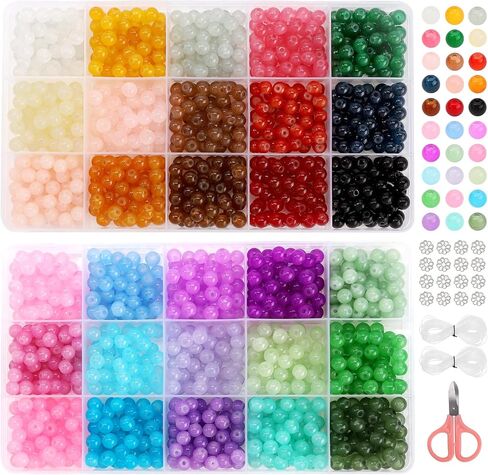 1855pcs 6mm Glass Beads for Bracelets 30 Colors Crystal Glass Beads Small Beads Friendship Bracelet Kit for Jewelry Making Bracelet Earring Necklace (1855pcs Beads) in Saudi Arabia