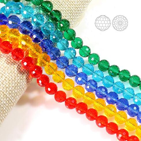 Crystal Glass Beads for Bracelets, 190pcs Crystal Beads for Jewelry Making, Glass Beads Bulk for Crafts Wind Chimes, 6mm 96 Faceted Rondelle Spacer Beads, Round Loose Beads, Purple in Saudi Arabia