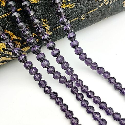 Crystal Glass Beads for Bracelets, 190pcs Crystal Beads for Jewelry Making, Glass Beads Bulk for Crafts Wind Chimes, 6mm 96 Faceted Rondelle Spacer Beads, Round Loose Beads, Purple in Saudi Arabia