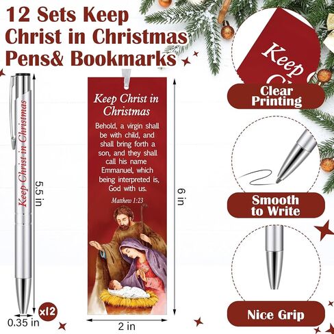 24 Pcs Christmas Christian Gifts Bulk Nativity Scene Church Gifts in Bulk, Include 12 Christmas Christian Bookmarks 12 Christmas Bible Verse Pen for Adult Church Sunday School Party Favors in Saudi Arabia