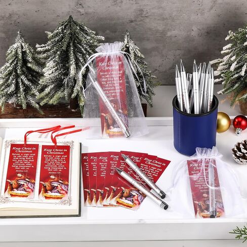 24 Pcs Christmas Christian Gifts Bulk Nativity Scene Church Gifts in Bulk, Include 12 Christmas Christian Bookmarks 12 Christmas Bible Verse Pen for Adult Church Sunday School Party Favors in Saudi Arabia