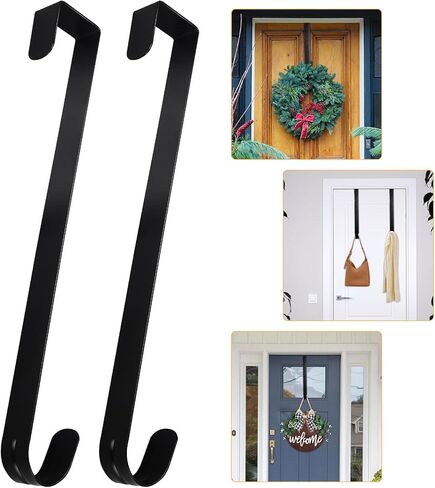 12 in Wreath-Hanger for Front Door, 2 pcs Door-Wreath-Hanger-Clear Over The Door Hooks，Non-Scratch-Door-Hanger Hook for Easter Christmas Halloween Fall Wreath Decorations，Welcome Sign for Front Door in Saudi Arabia