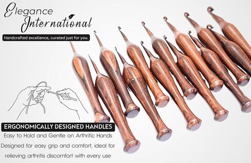 Rosewood Crochet Hooks Set - 13 Sizes 3.5mm to 12mm - Wooden Crochet Hooks with Comfortable Grip - - Ergonomic Design for Arthritic Hands - for Crocheting, Knitting - Gifts for Her(Set of 13) in Saudi Arabia
