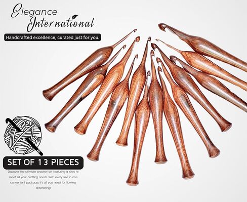 Rosewood Crochet Hooks Set - 13 Sizes 3.5mm to 12mm - Wooden Crochet Hooks with Comfortable Grip - - Ergonomic Design for Arthritic Hands - for Crocheting, Knitting - Gifts for Her(Set of 13) in Saudi Arabia