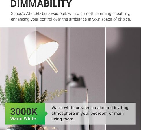 Sunco 10 Pack A15 LED Ceiling Fan Candelabra Light Bulbs E26 Medium Base CRI92 6000K Daylight Deluxe 8W Equivalent 60W, 800 Lumens, Waterproof Super Bright Appliance Indoor Outdoor UL in Saudi Arabia
