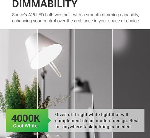 Sunco 10 Pack A15 LED Ceiling Fan Candelabra Light Bulbs E26 Medium Base CRI92 6000K Daylight Deluxe 8W Equivalent 60W, 800 Lumens, Waterproof Super Bright Appliance Indoor Outdoor UL in Saudi Arabia