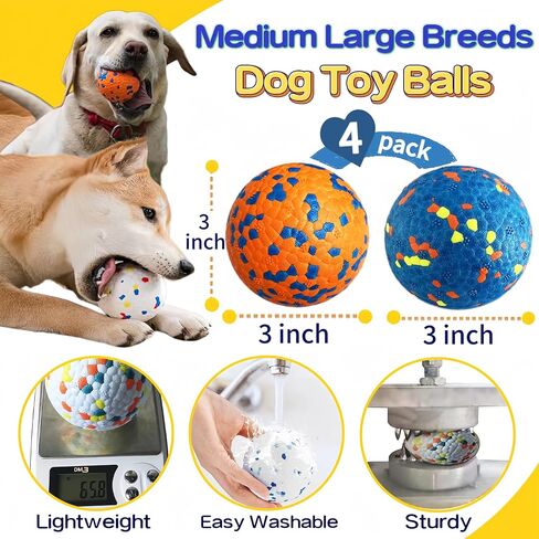 4pcs Indestructible Dog Balls for Aggressive Chewers - Atom Teething Chew Toys Water Toy Fetch Balls for Medium and Large Dogs (4 colors,3") in Saudi Arabia