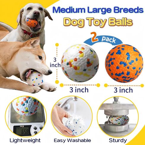 4pcs Indestructible Dog Balls for Aggressive Chewers - Atom Teething Chew Toys Water Toy Fetch Balls for Medium and Large Dogs (4 colors,3") in Saudi Arabia