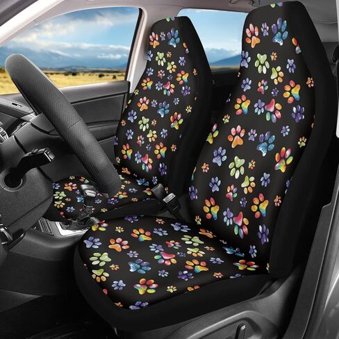 Tie Dye Dog Paws Print Car Seat Covers for Front Seats Only,Universal Bucket Seats Protector Fit for Car,SUV Sedan,Truck in Saudi Arabia