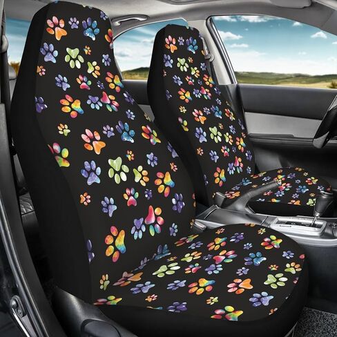 Tie Dye Dog Paws Print Car Seat Covers for Front Seats Only,Universal Bucket Seats Protector Fit for Car,SUV Sedan,Truck in Saudi Arabia