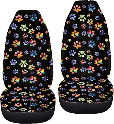 Tie Dye Dog Paws Print Car Seat Covers for Front Seats Only,Universal Bucket Seats Protector Fit for Car,SUV Sedan,Truck in Saudi Arabia