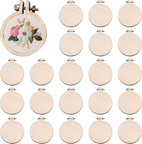 Mini Wood Embroidery Hoop, Wooden Crossing Stitch Hoop Embroidery Hoop Display Frame Round Embroidery Hoop Display Frame for DIY Embroidery Necklace Pendant and Keychain (25Pcs 40mm) in Kuwait