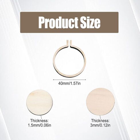 Mini Wood Embroidery Hoop, Wooden Crossing Stitch Hoop Embroidery Hoop Display Frame Round Embroidery Hoop Display Frame for DIY Embroidery Necklace Pendant and Keychain (25Pcs 40mm) in Kuwait
