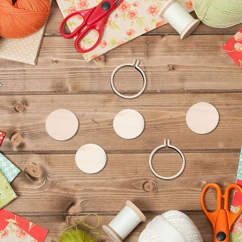 Mini Wood Embroidery Hoop, Wooden Crossing Stitch Hoop Embroidery Hoop Display Frame Round Embroidery Hoop Display Frame for DIY Embroidery Necklace Pendant and Keychain (25Pcs 40mm) in Kuwait