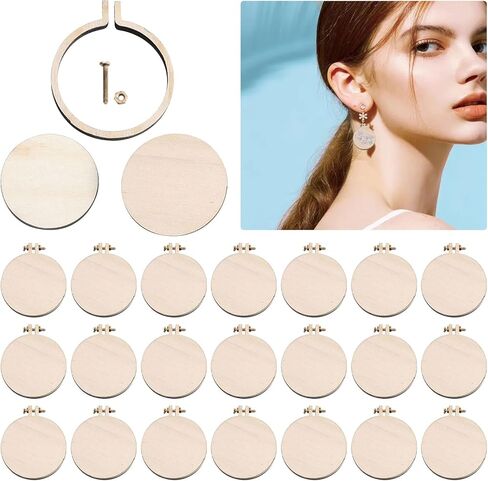 Mini Wood Embroidery Hoop, Wooden Crossing Stitch Hoop Embroidery Hoop Display Frame Round Embroidery Hoop Display Frame for DIY Embroidery Necklace Pendant and Keychain (25Pcs 40mm) in Kuwait