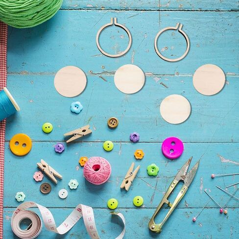 Mini Wood Embroidery Hoop, Wooden Crossing Stitch Hoop Embroidery Hoop Display Frame Round Embroidery Hoop Display Frame for DIY Embroidery Necklace Pendant and Keychain (25Pcs 40mm) in Kuwait