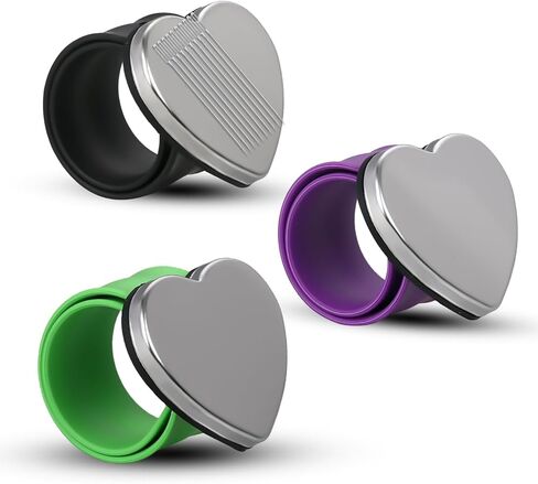 3 عبوات من سوار معصم حامل الدبوس المغناطيسي - سوار معصم من السيليكون باللون الأرجواني والأخضر والأسود - سوار معصم مغناطيسي لدبوس الخياطة، ومشابك الشعر، ودبوس مصفف الشعر (شكل قلب) in Kuwait