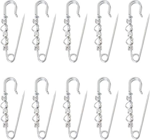 دبابيس أمان من حجر الراين، دبابيس زخرفية، دبابيس أمان بروش للملابس، دبوس أمان للنساء، فساتين بياقة شال وسترة عصرية، مجموعة دبابيس من الكريستال الصناعي (10 قطع) in Kuwait