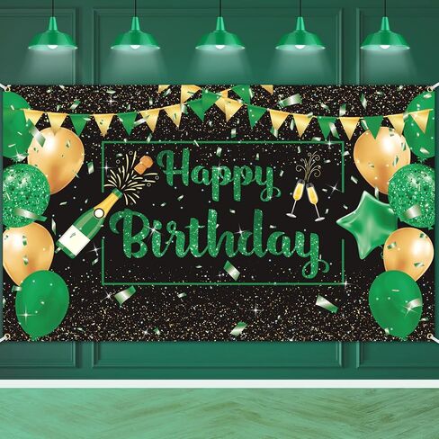Green Black Gold Birthday Party Decoration Banner, Green Black Happy Birthday Backdrop Banner, Large Green Black Gold Birthday Banner Photography Background Party Decoration for Men Women Boys Girls in Saudi Arabia
