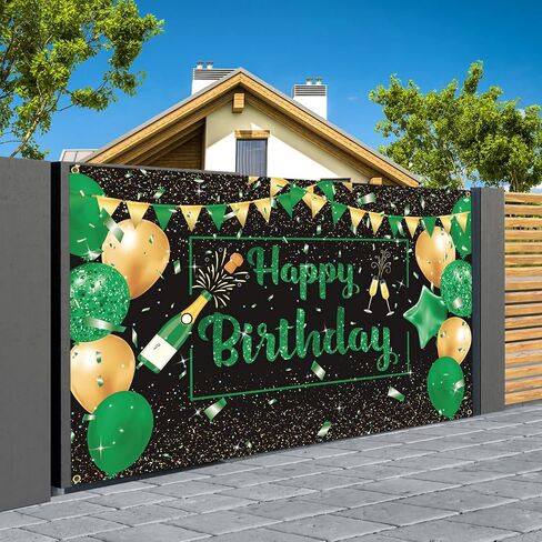 Green Black Gold Birthday Party Decoration Banner, Green Black Happy Birthday Backdrop Banner, Large Green Black Gold Birthday Banner Photography Background Party Decoration for Men Women Boys Girls in Saudi Arabia