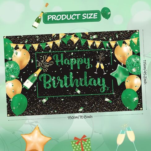 Green Black Gold Birthday Party Decoration Banner, Green Black Happy Birthday Backdrop Banner, Large Green Black Gold Birthday Banner Photography Background Party Decoration for Men Women Boys Girls in Saudi Arabia