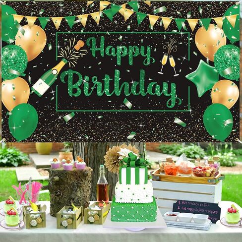 Green Black Gold Birthday Party Decoration Banner, Green Black Happy Birthday Backdrop Banner, Large Green Black Gold Birthday Banner Photography Background Party Decoration for Men Women Boys Girls in Saudi Arabia