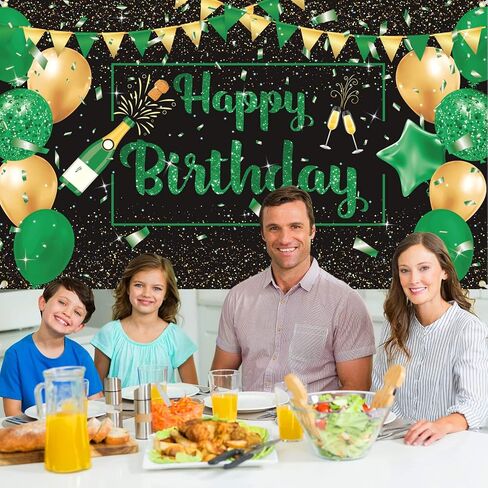Green Black Gold Birthday Party Decoration Banner, Green Black Happy Birthday Backdrop Banner, Large Green Black Gold Birthday Banner Photography Background Party Decoration for Men Women Boys Girls in Saudi Arabia