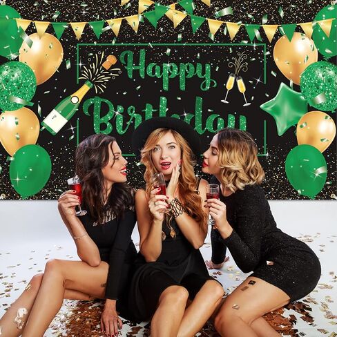 Green Black Gold Birthday Party Decoration Banner, Green Black Happy Birthday Backdrop Banner, Large Green Black Gold Birthday Banner Photography Background Party Decoration for Men Women Boys Girls in Saudi Arabia