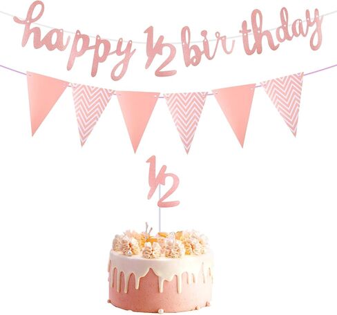 Happy 1/2 Birthday Banner Glitter Half Birthday 6 Months Happy Birthday Banner Happy Birthday Bunting Banner Birthday Party Decorations for Half Year Baby Shower, Rose Gold in Saudi Arabia