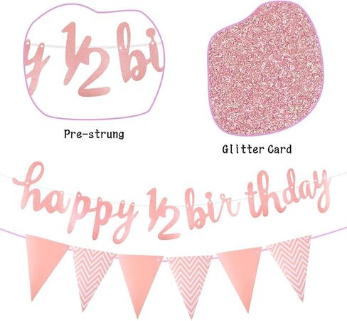 Happy 1/2 Birthday Banner Glitter Half Birthday 6 Months Happy Birthday Banner Happy Birthday Bunting Banner Birthday Party Decorations for Half Year Baby Shower, Rose Gold in Saudi Arabia
