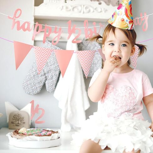 Happy 1/2 Birthday Banner Glitter Half Birthday 6 Months Happy Birthday Banner Happy Birthday Bunting Banner Birthday Party Decorations for Half Year Baby Shower, Rose Gold in Saudi Arabia