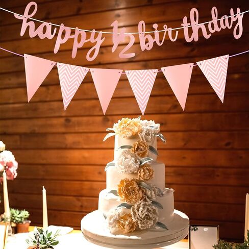 Happy 1/2 Birthday Banner Glitter Half Birthday 6 Months Happy Birthday Banner Happy Birthday Bunting Banner Birthday Party Decorations for Half Year Baby Shower, Rose Gold in Saudi Arabia