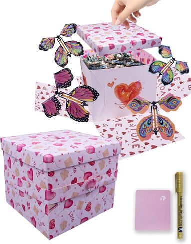 Butterfly Explosion Gift Box, Exploding Gifts Box with 4Pcs Butterflies, Flying Butterfly Surprise Box, Surprise Gifts Box for Birthday, Christmas, Wedding, Thanksgiving,Pink in Saudi Arabia