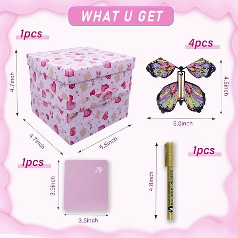 Butterfly Explosion Gift Box, Exploding Gifts Box with 4Pcs Butterflies, Flying Butterfly Surprise Box, Surprise Gifts Box for Birthday, Christmas, Wedding, Thanksgiving,Pink in Saudi Arabia