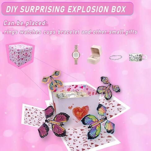 Butterfly Explosion Gift Box, Exploding Gifts Box with 4Pcs Butterflies, Flying Butterfly Surprise Box, Surprise Gifts Box for Birthday, Christmas, Wedding, Thanksgiving,Pink in Saudi Arabia